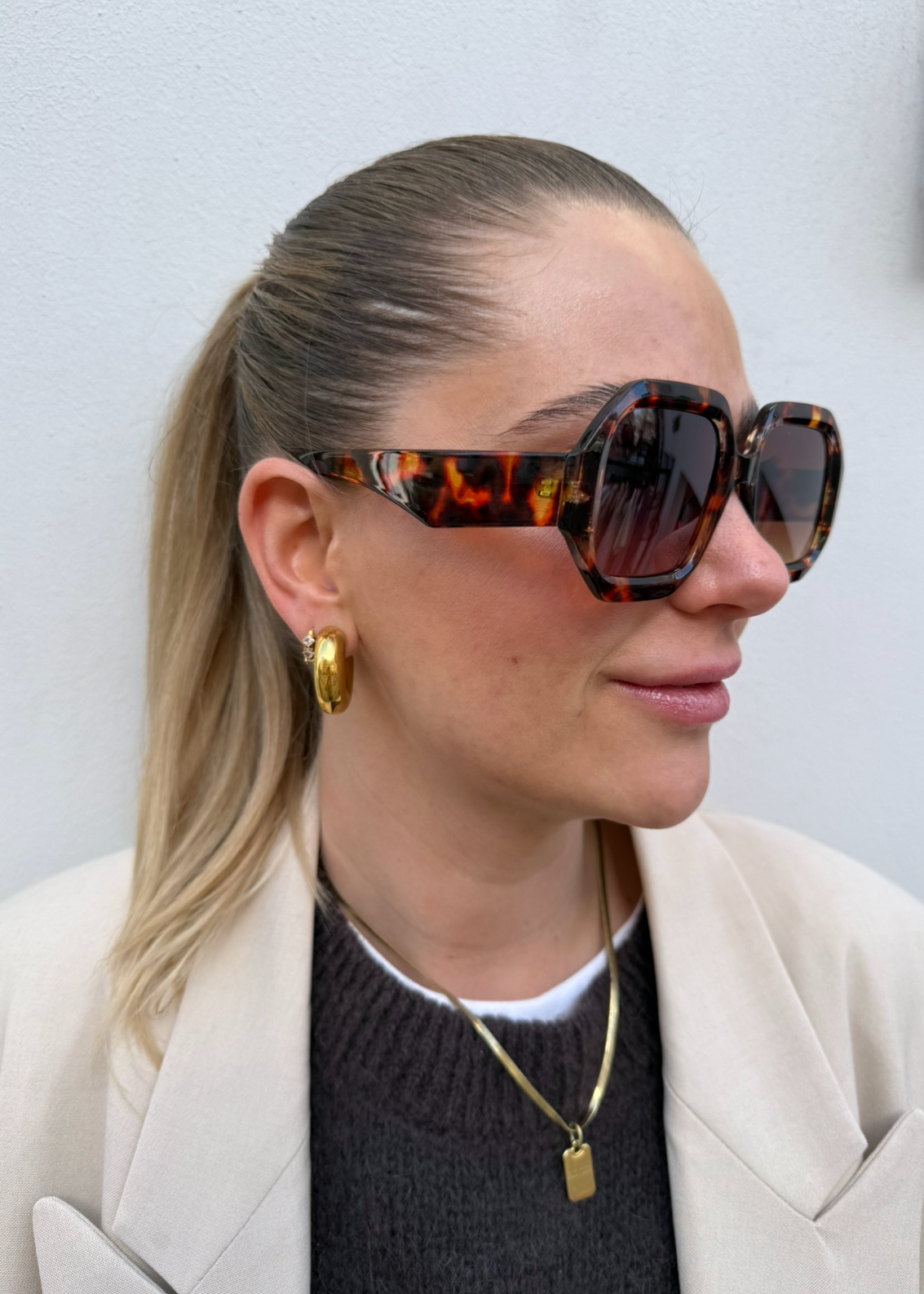 Sonnenbrille eckige Gläser Retrostyle Havanna