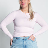 Langarmshirt Rosa mit Knöpfen halber Körper