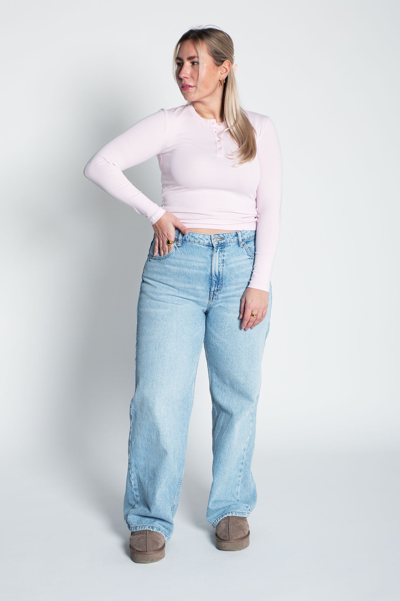 Langarmshirt Rosa mit Knöpfen Ganzkörper