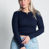 Langarmshirt mit Knöpfen Blau von vorne