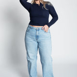 Langarmshirt mit Knöpfen Dunkelblau