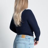 Langarmshirt mit Knöpfen Blau von hinten