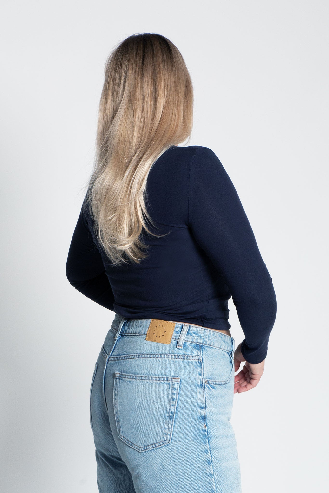 Langarmshirt mit Knöpfen Blau von hinten