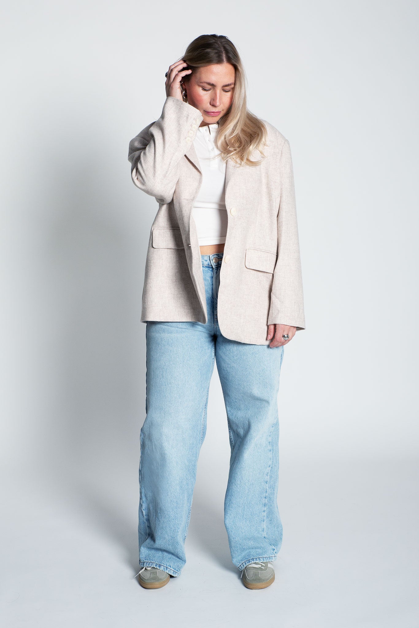 Blazer Oversized mit leichten Schulterpolstern Meliert Beige Ganzkörper