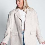 Blazer Oversized mit leichten Schulterpolstern Meliert Beige von vorne