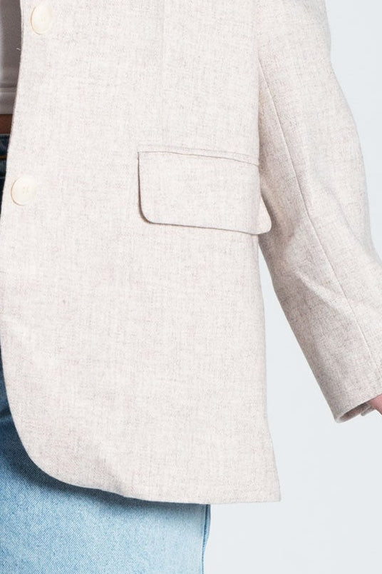 Blazer Oversized mit leichten Schulterpolstern Meliert Beige im Detail