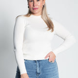 Glitzerndes Langarmshirt mit Turtle Neck Weiß von vorne