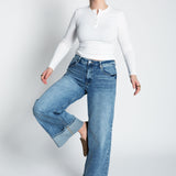 Jeans High Waisted Wide Leg mit umgeschlagenem Saumen Blau Ganzkörper