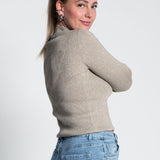 Glitzerndes Langarmshirt mit Turtle Neck Greige von hinten