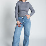 Glitzerndes Langarmshirt mit Turtle Neck Grau Ganzkörper