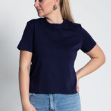 T-Shirt Mittellang Dunkelblau von vorne