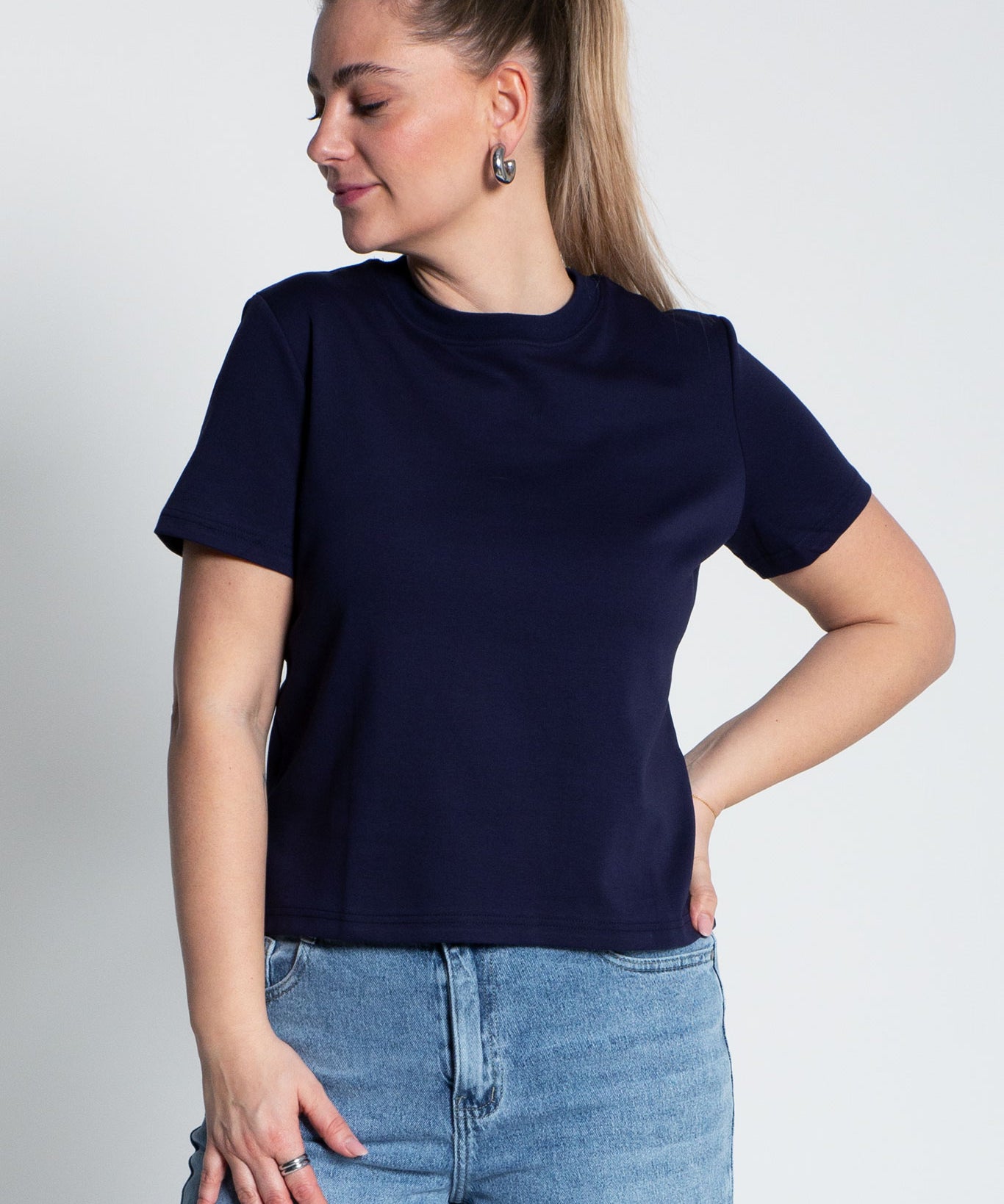 T-Shirt Mittellang Dunkelblau von vorne