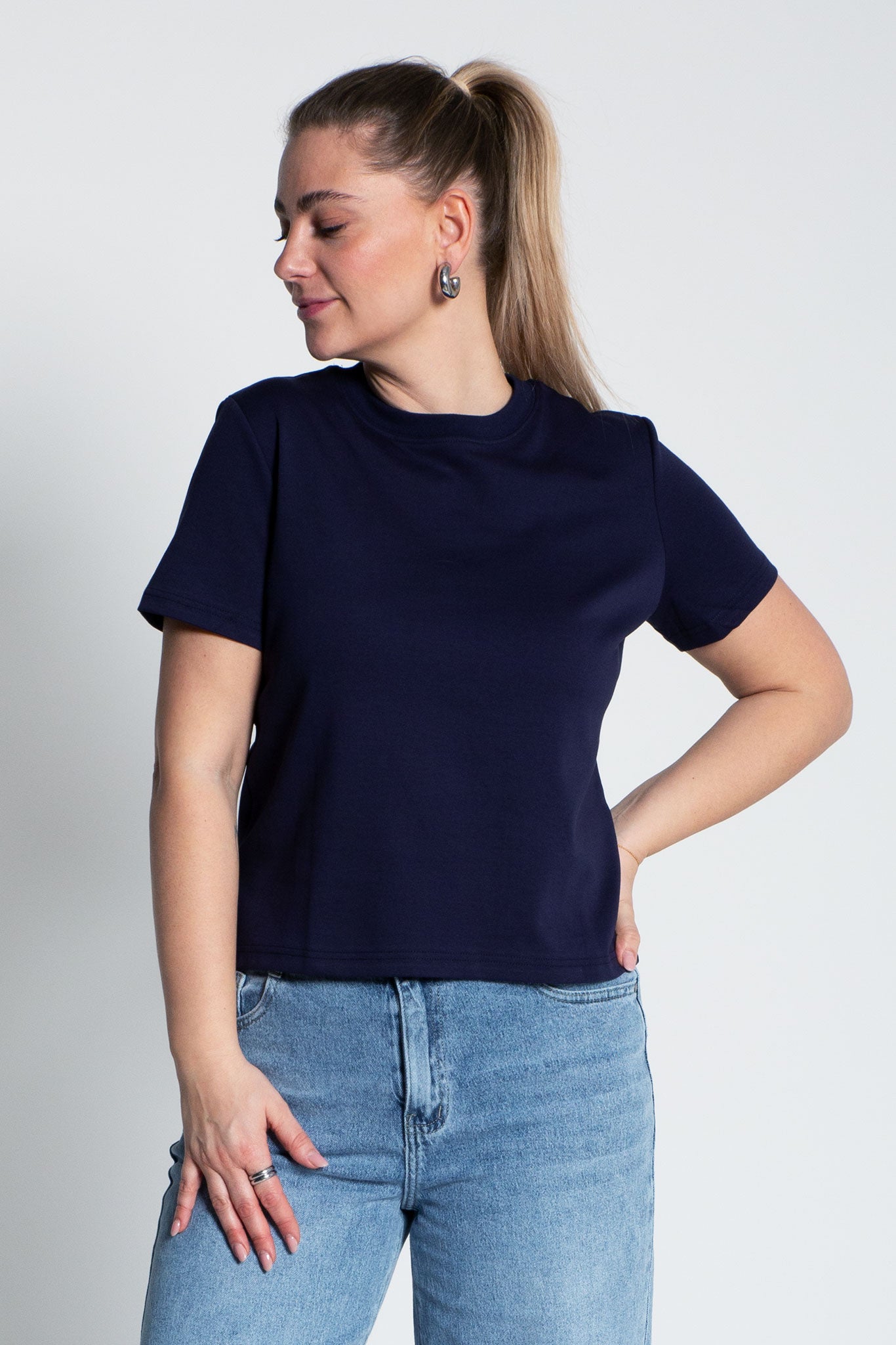 T-Shirt Mittellang Dunkelblau von vorne