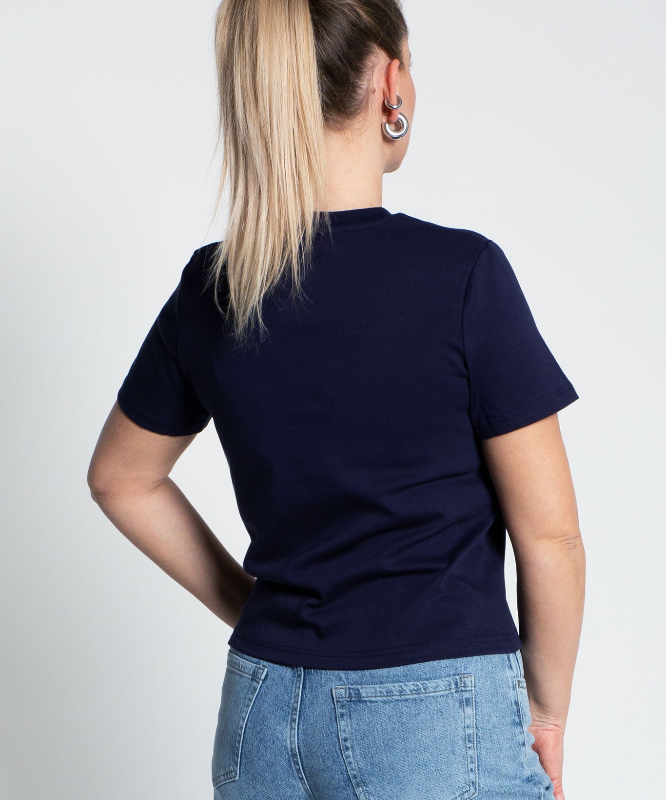 T-Shirt Mittellang Dunkelblau von hinten