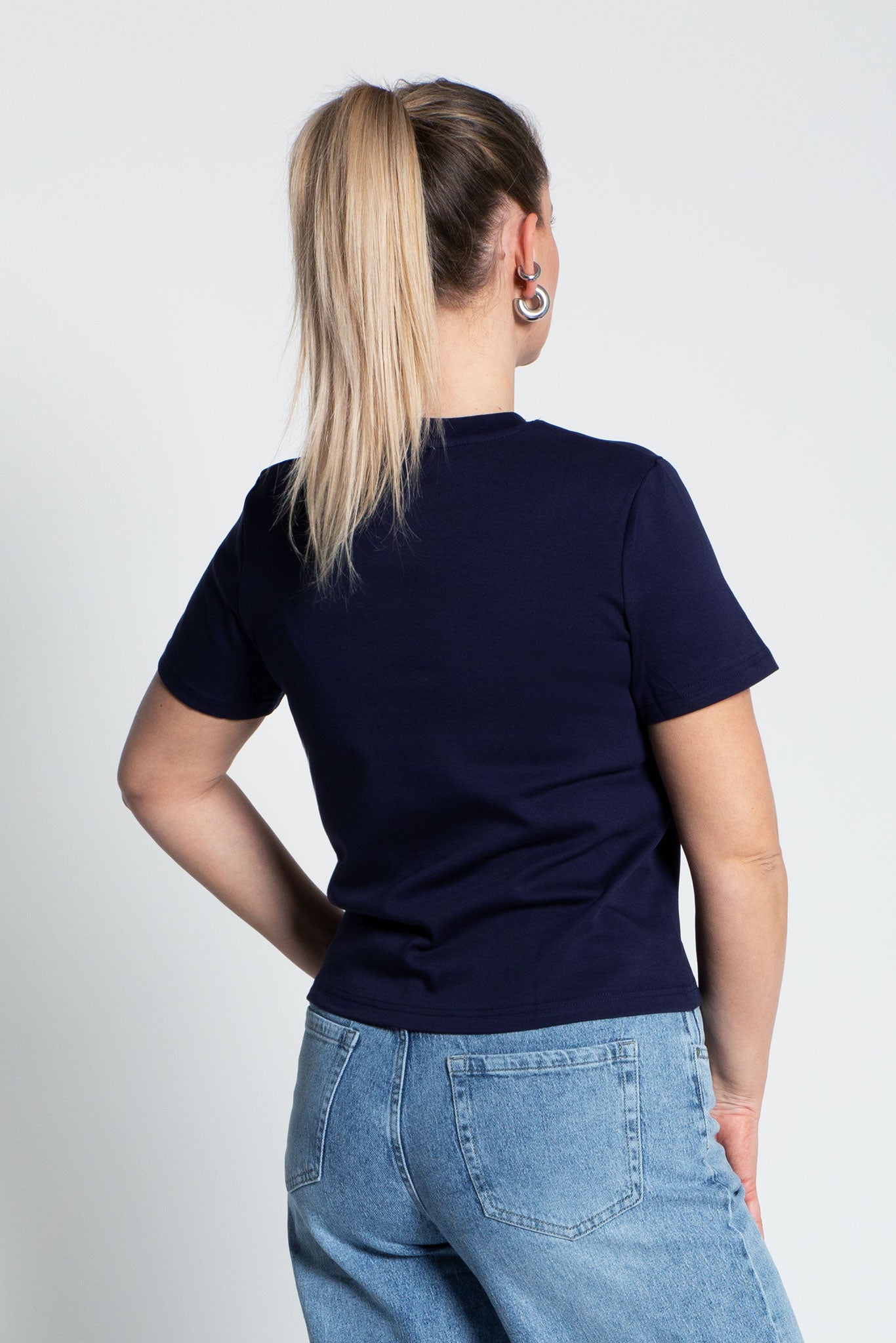 T-Shirt Mittellang Dunkelblau von hinten