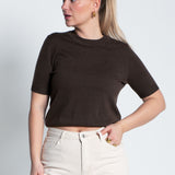 Leichtes Shirt mit kurzen Ärmeln Dunkelbraun von vorne