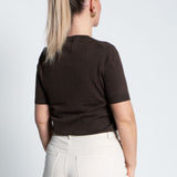 Leichtes Shirt mit kurzen Ärmeln Dunkelbraun von hinten