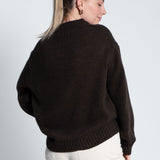 Strickpullover mit Rundhals Dunkelbraun von hinten