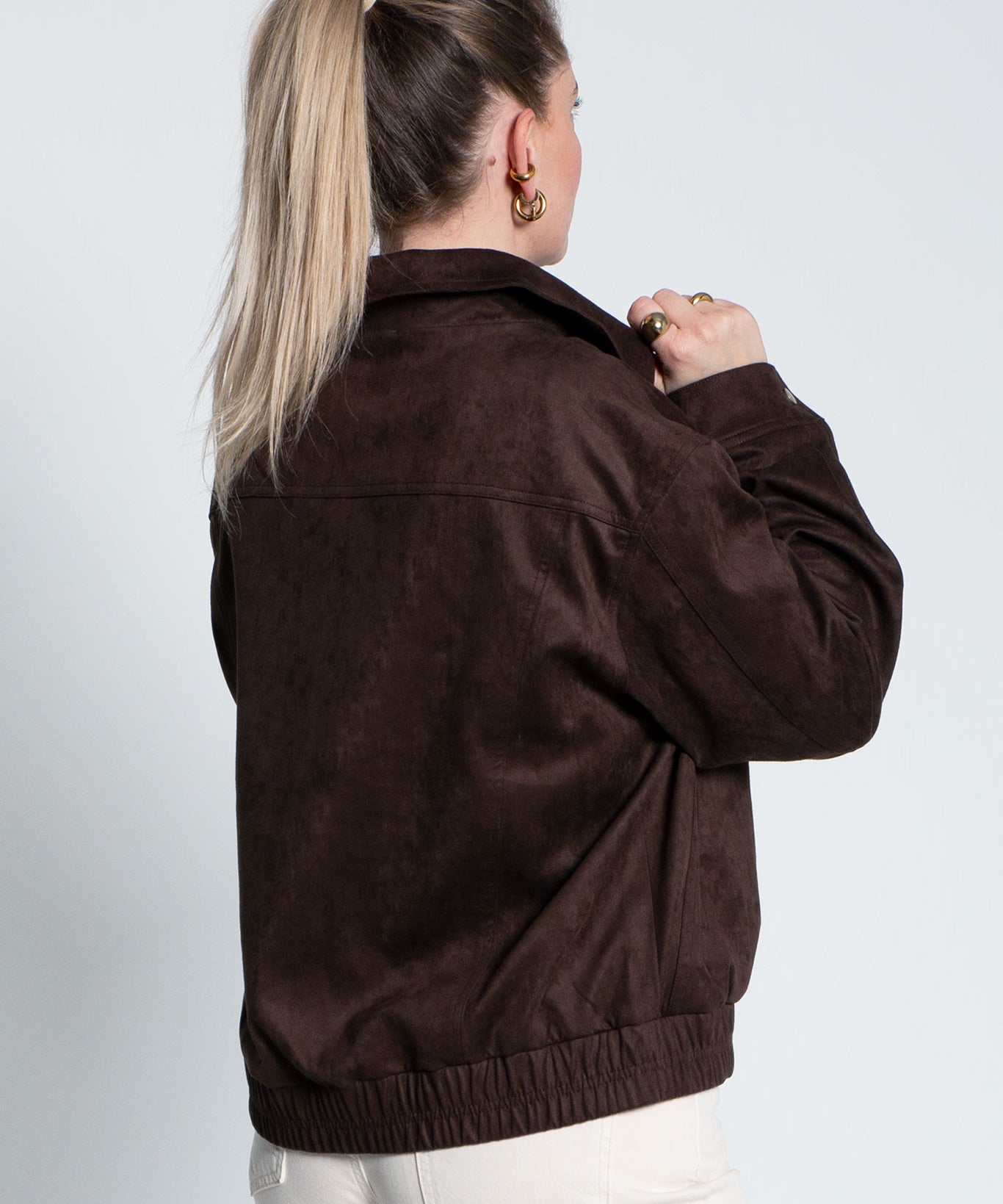 Jacke Wildleder mit goldenen Knöpfen Dunkelbraun von hinten
