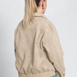 Jacke Wildlederimitat mit goldenen Knöpfen Beige von hinten
