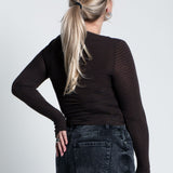 Langarmshirt mit U-Boot Ausschnitt Braun von hinten Anschnitt