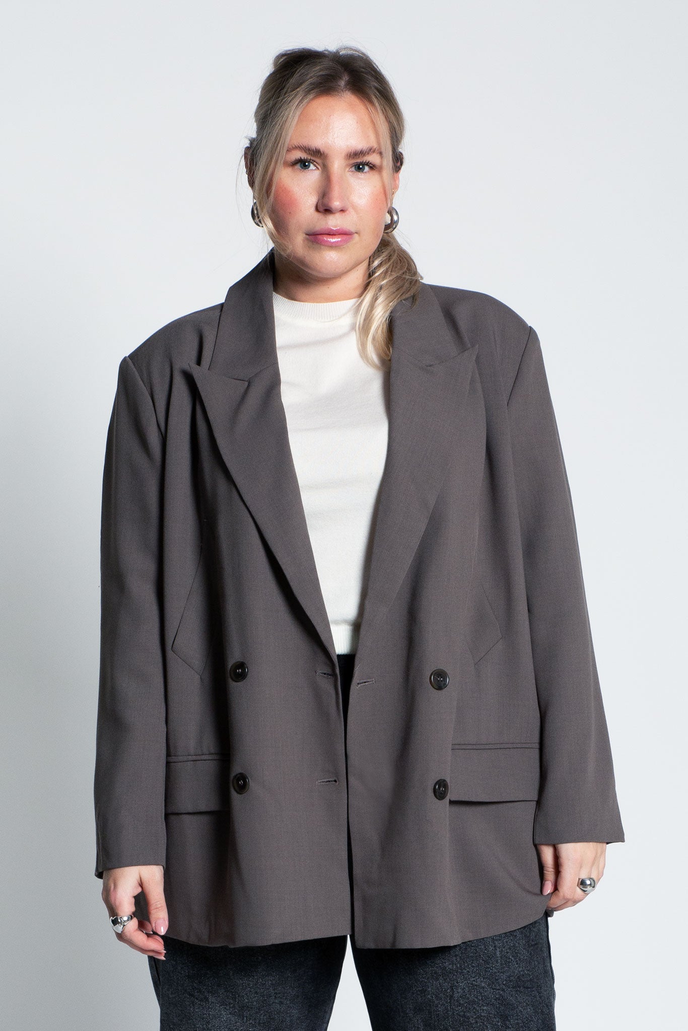 Blazer Oversized mit leichten Schulterpolstern Grau Grün