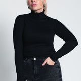Langarmshirt mit Turtle Neck & Ziernaht Schwarz von vorne