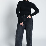 Langarmshirt mit Turtle Neck & Ziernaht Schwarz Ganzkörper