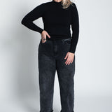 Glitzerndes Langarmshirt mit Turtle Neck Schwarz Ganzkörper