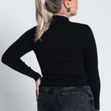 Glitzerndes Langarmshirt mit Turtle Neck Schwarz von hinten