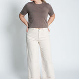 Jeans High Waisted Wide Leg mit umgeschlagenem Saumen Beige Ganzkörper
