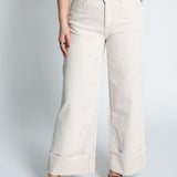 Jeans High Waisted Wide Leg mit umgeschlagenem Saumen Beige von vorne