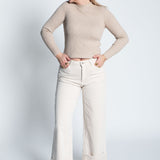 Glitzerndes Langarmshirt mit Turtle Neck Beige Ganzkörper