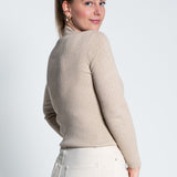 Glitzerndes Langarmshirt mit Turtle Neck Beige von hinten