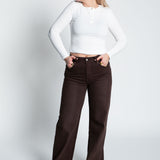 Jeans High Waisted Flare Fit Dunkelbraun Ganzkörper