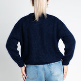 Strickpullover Oversized mit Rundhals Dunkelbraun von hinten