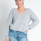 Strickpullover mit V-Ausschnitt Hellgrau von vorne