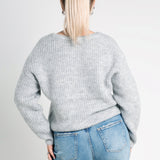 Strickpullover mit V-Ausschnitt Hellgrau von hinten