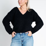 Strickpullover mit V-Ausschnitt Schwarz von vorne