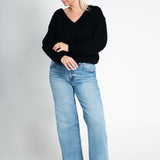 Strickpullover mit V-Ausschnitt Schwarz Ganzkörper