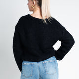 Strickpullover mit V-Ausschnitt Schwarz von hinten