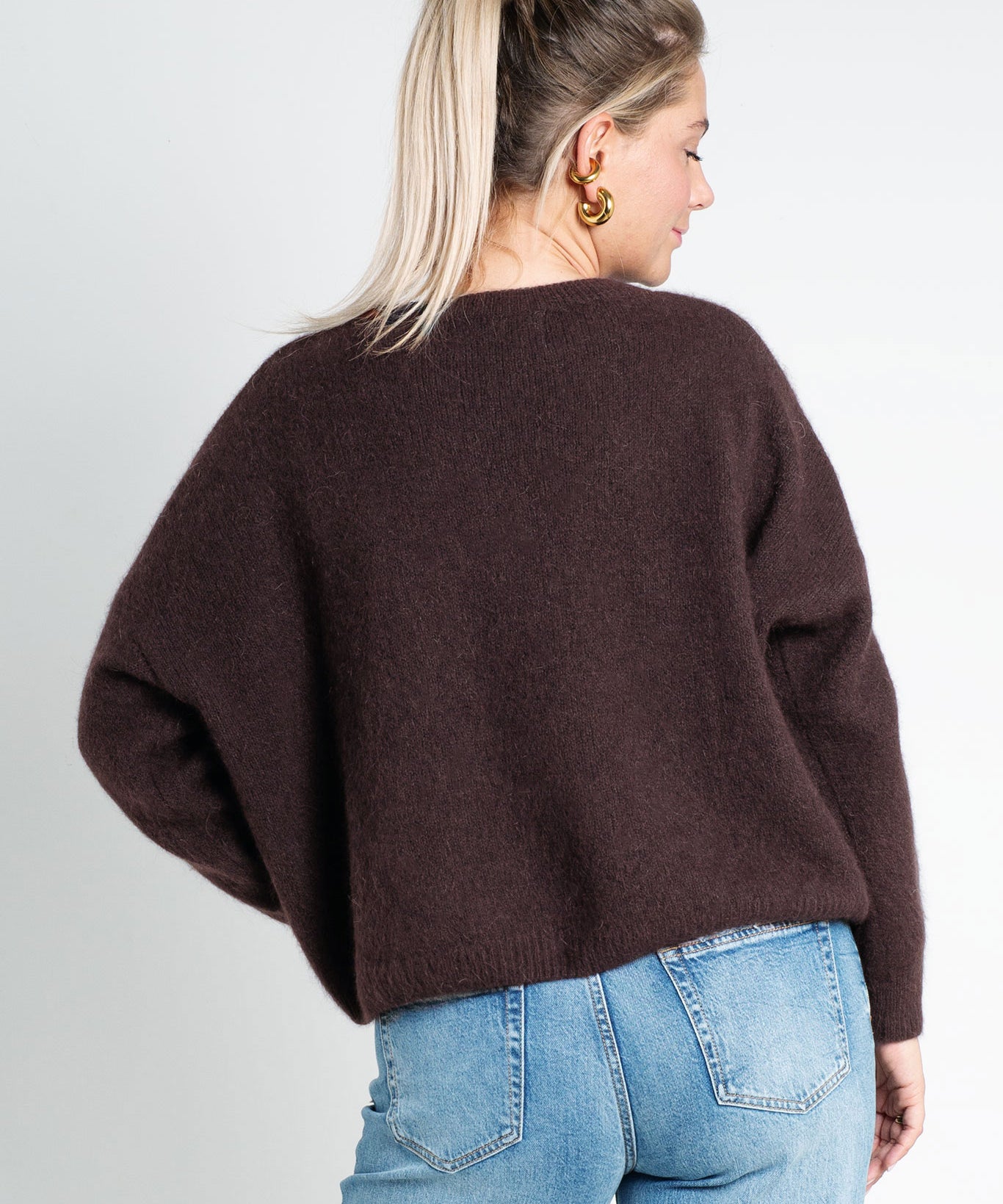 Strickpullover mit Rundhals Kuschelweich Dunkelbraun von hinten