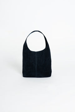 Wildleder Tasche mit Schulterriemen und Pochette Schwarz von vorne