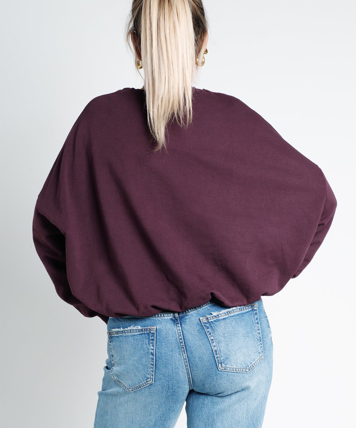 Sweater Oversized mit Bund Burgundy Weinrot von hinten
