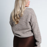 Strickpullover mit V-Ausschnitt Beige Greige von hinten