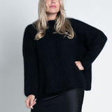 Strickpullover Oversized mit Rundhals Schwarz von vorne