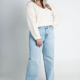 Strickpullover mit V-Ausschnitt Weiß Offwhite Ganzkörper