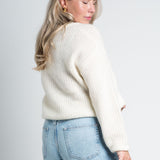 Strickpullover mit V-Ausschnitt Weiß Offwhite von hinten