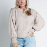 Strickpullover mit Rundhals & puffigen Ärmeln Beige von vorne