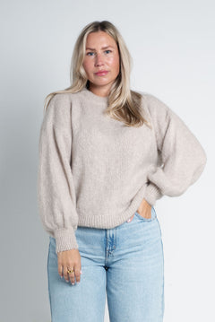 Strickpullover mit Rundhals & puffigen Ärmeln Beige von vorne